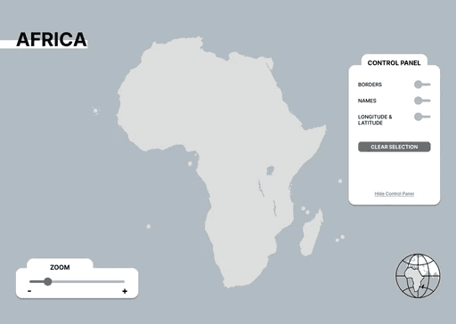 Grayscale Africa map with the control panel toggles off