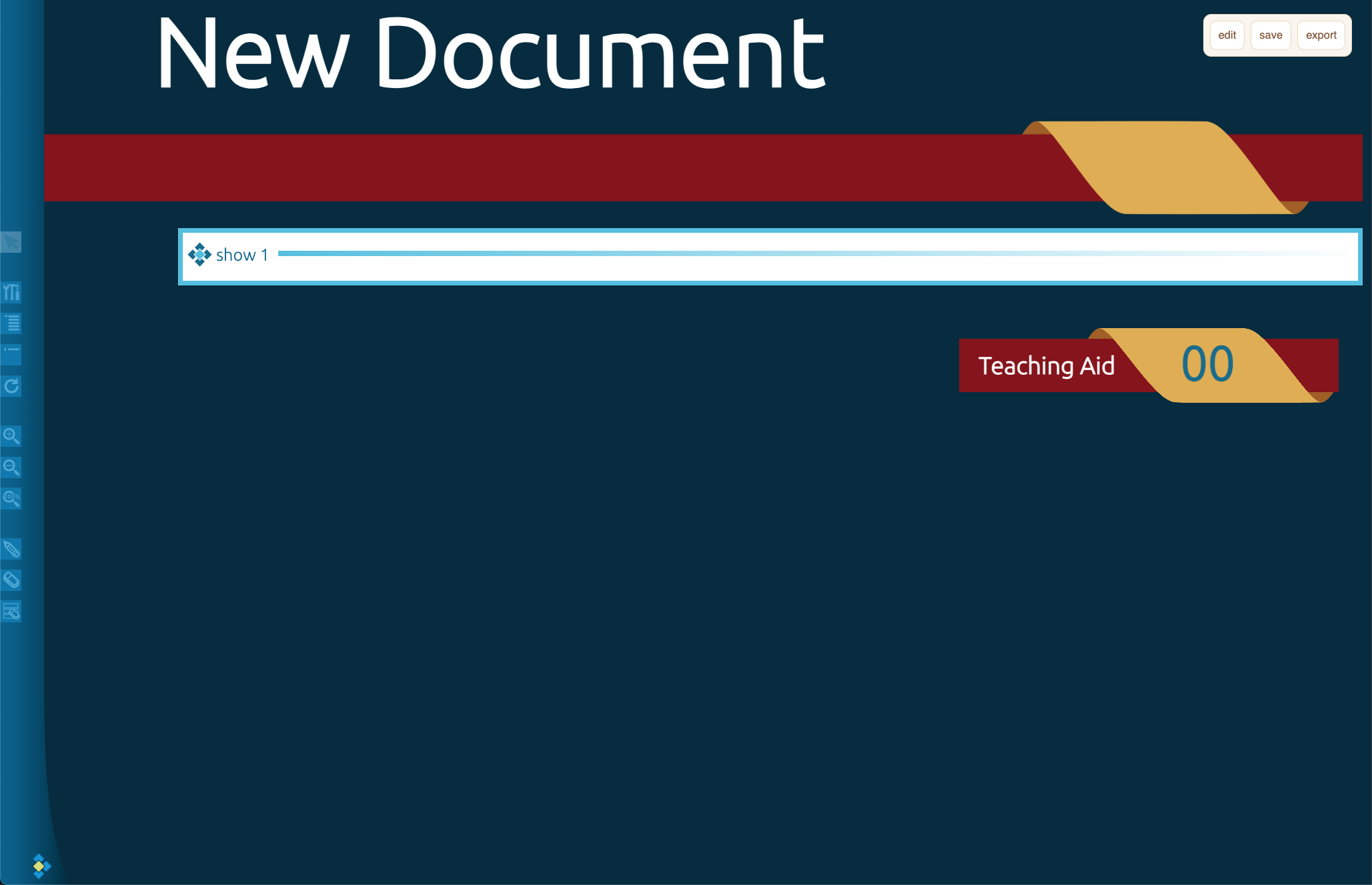 Production blue authoring UI with edit, save, and export